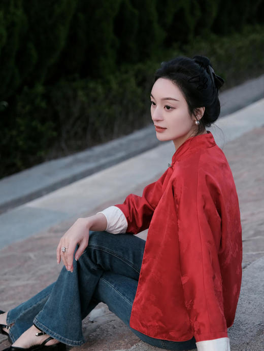 盛唐牡丹 |真丝提花玉扣小立领外套 商品图2