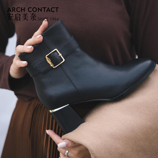 ARCH CONTACT安启美奈秋冬新品舒适鞋底高跟打蜡小牛皮女靴 商品图0