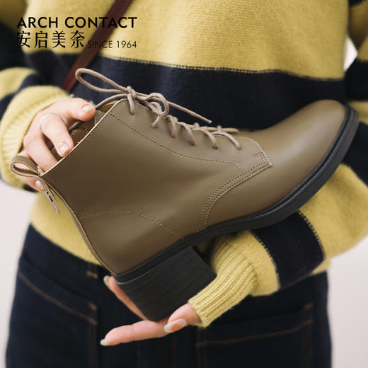ARCH CONTACT安启美奈秋冬舒适细摔纹牛皮马丁靴女靴 商品图7