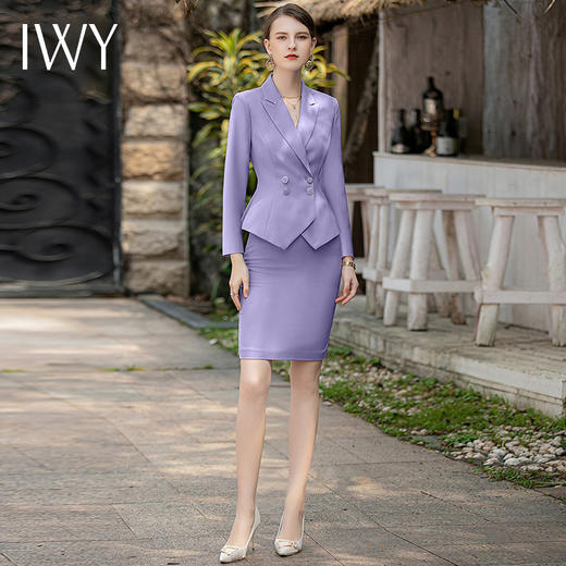 IWY/高级感紫色西装外套女教资面试职业裙装气质显瘦美容院工作服正装CS1851 商品图0