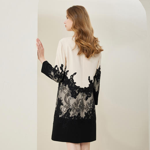 NA824斯尔丽春季新款时尚拼色贴花圆领收腰显瘦长袖连衣裙 商品图1