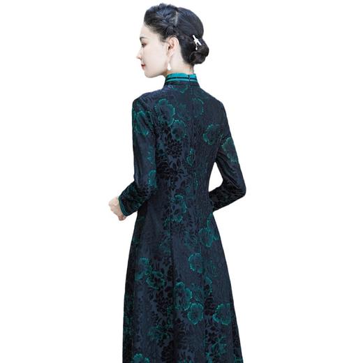 XS-856日常改良修身大码彩金植绒冬季加绒加厚良奥戴旗袍连衣裙 商品图4