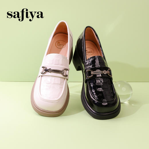 Safiya/索菲娅2024春季英伦风粗跟石头纹软底舒适漆皮乐福鞋 SF41112159/SF43112159 商品图9