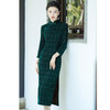 XS-851冬季新款真丝绒旗袍优雅复古民国风格子大码修身减龄装 商品缩略图3