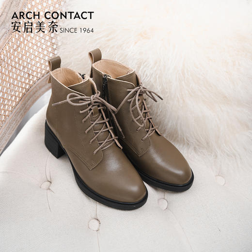 ARCH CONTACT安启美奈秋冬舒适细摔纹牛皮马丁靴女靴 商品图2