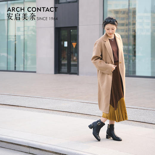 ARCH CONTACT安启美奈秋冬新品舒适鞋底高跟打蜡小牛皮女靴 商品图1
