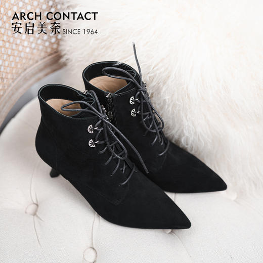 ARCH CONTACT安启美奈秋冬新品羊猄皮舒适尖头高跟女靴 商品图1