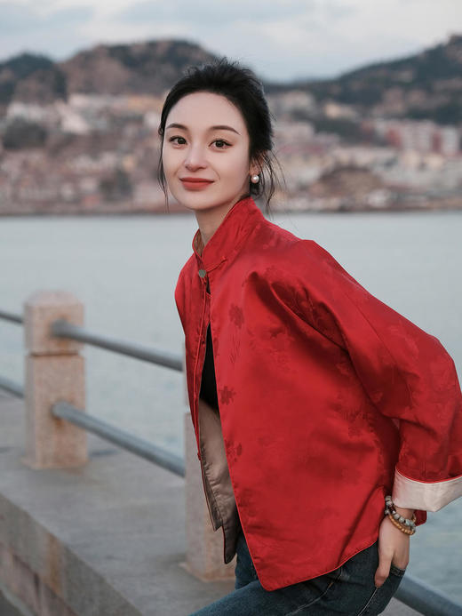 盛唐牡丹 |真丝提花玉扣小立领外套 商品图0