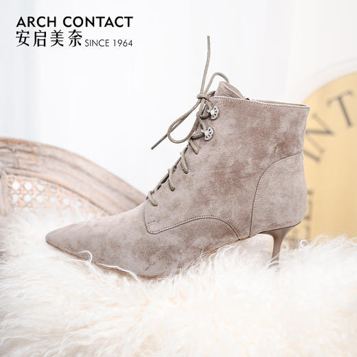 ARCH CONTACT安启美奈秋冬新品羊猄皮舒适尖头高跟女靴 商品图4