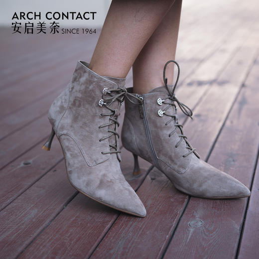 ARCH CONTACT安启美奈秋冬新品羊猄皮舒适尖头高跟女靴 商品图5