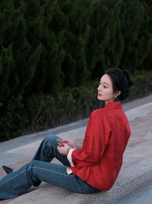 盛唐牡丹 |真丝提花玉扣小立领外套 商品图10