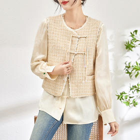 气质百搭，重工钉珠盘扣复古开衫马甲外套WLZD-2401103