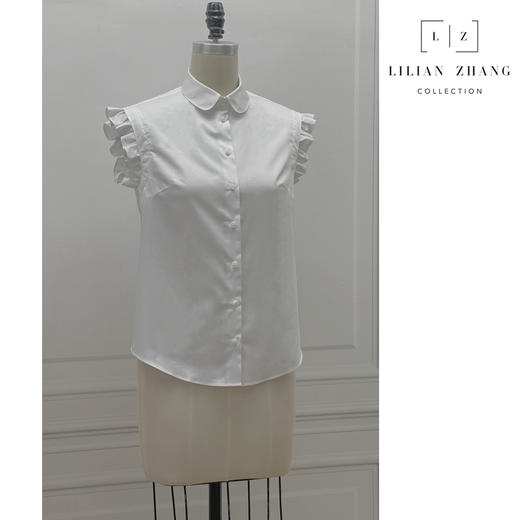 定制-法式复古-文艺清新-荷叶边无袖 气质纯色  夏季衬衫 2202010 商品图2