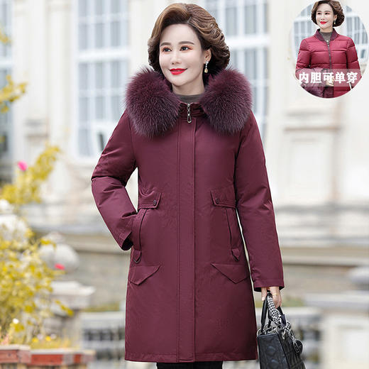 ALBB-可拆卸妈妈羽绒服女中长款加厚活里活面中老年派克服冬装大码外套 商品图2