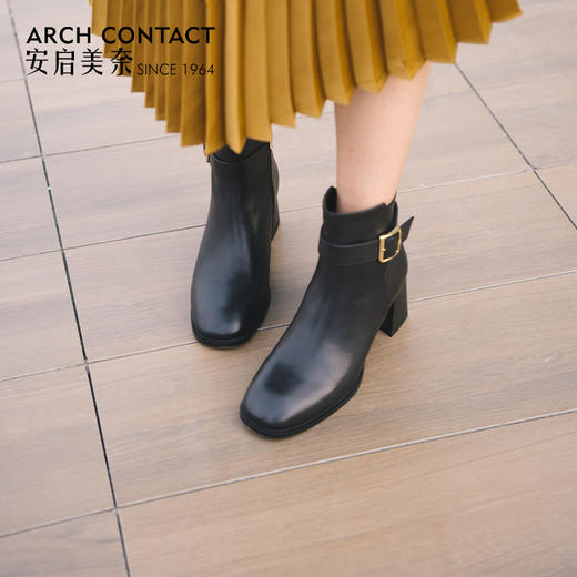 ARCH CONTACT安启美奈秋冬新品舒适鞋底高跟打蜡小牛皮女靴 商品图2