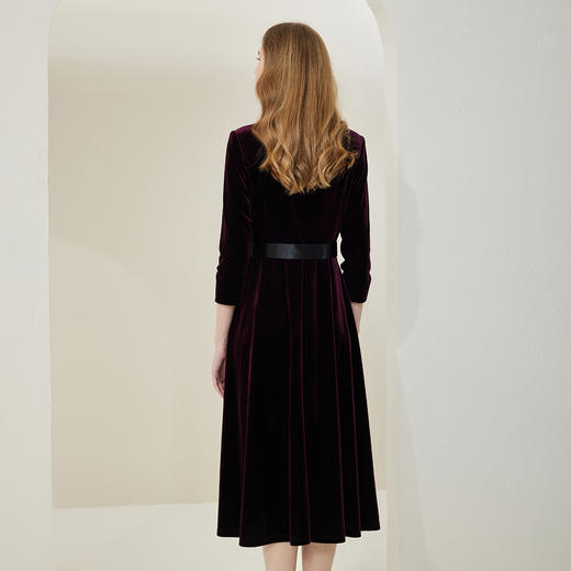 NA835斯尔丽新款气质V领收腰显瘦A摆灯芯绒中长款连衣裙 商品图1