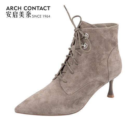 ARCH CONTACT安启美奈秋冬新品羊猄皮舒适尖头高跟女靴 商品图11