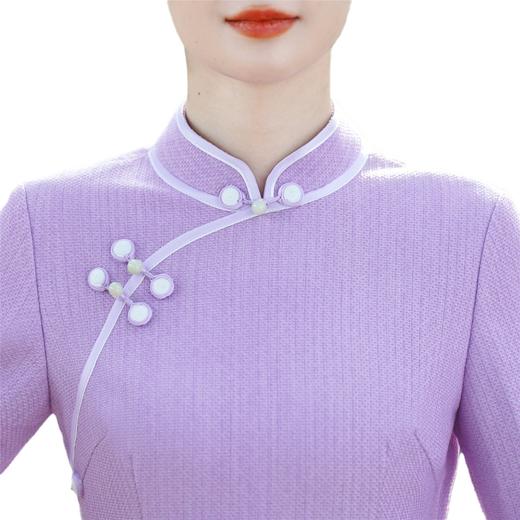 XS-853中国风秋冬新款改良纯色千鸟格长款旗袍日常高端中式修身优雅旗袍 商品图6