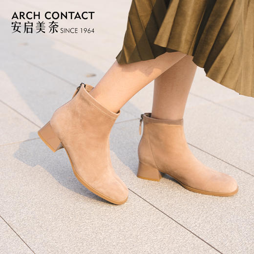 ARCH CONTACT安启美奈秋冬新品羊反绒中跟圆头女靴 商品图8