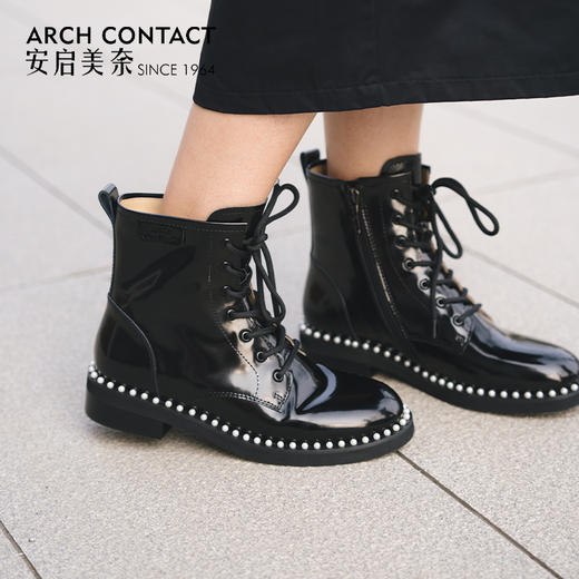 软底马丁靴 | ARCHCONTACT安启美奈 圆头珍珠边52881 商品图4