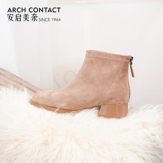 ARCH CONTACT安启美奈秋冬新品羊反绒中跟圆头女靴 商品图1