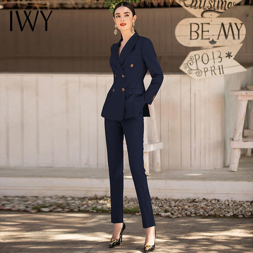 IWY/蓄热面料秋冬藏青色西装职业套装女气质工作服高端售楼部工装通勤面试正装CP1934 商品图5