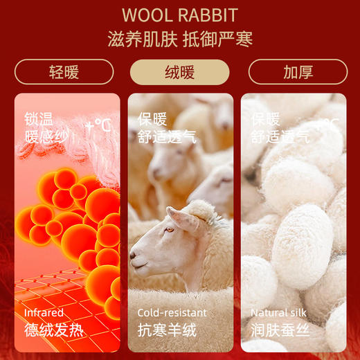 本命年冬季圆领打底衫【德绒保暖内衣套装女】羊毛蚕丝 AB面双面加绒 无痕发热内衬 商品图2