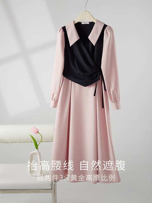 【专属特惠】熙世界法式气质撞色假两件连衣裙女高级感收腰显瘦裙子2025秋款 商品图2