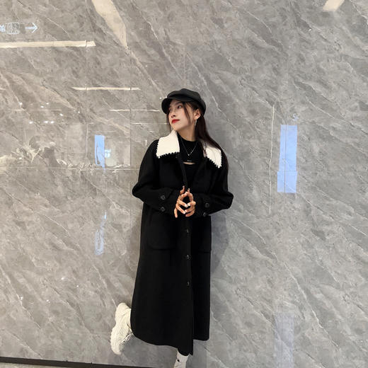 212WS撞色翻领呢绒长外套31113（黑） 冬季 312094032105 商品图2