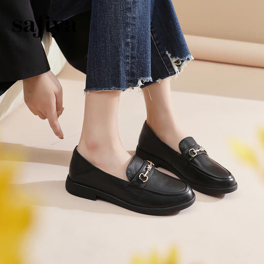 Safiya/索菲娅2024春季新品英伦风百搭羊皮舒适通勤软底乐福单鞋 SF41112120 商品图6