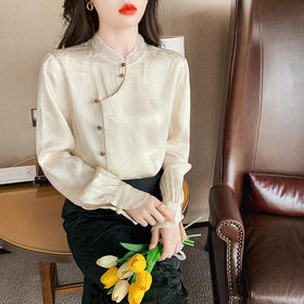 SMZ13772 2024春季国风新中式立领提花上衣女长袖衬衣文艺气质百搭衬衫小衫