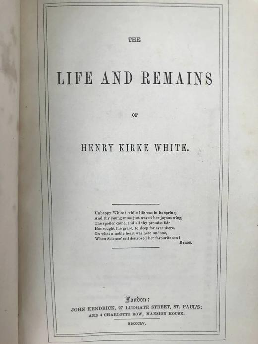 特装本！1855年 亨利·柯克·怀特生平与作品 8幅插图 全真皮精装32开 商品图5