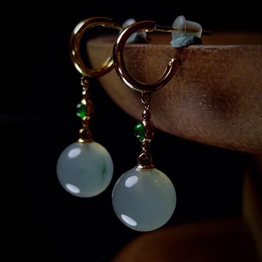 【玲珑】18k镶嵌翡翠珠子耳环 商品图7