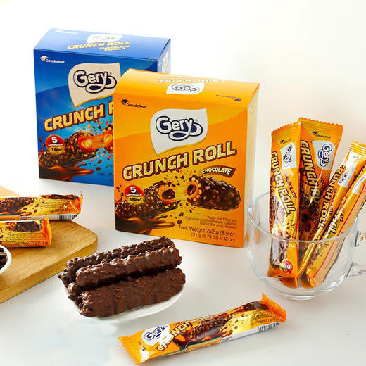 印尼Gery芝莉巧克力涂层香草味/巧克力味夹心棒252g 量多饱满浓郁夹心威化卷层 059185/059184 商品图0