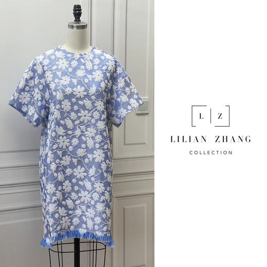 莫奈花园—欧洲织锦Oversize提花圆领连衣裙碎花女款春夏2201027 商品图0