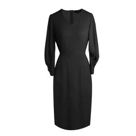 V领羊腿袖连衣裙  - 轻奢优雅简约显瘦通勤中长连衣裙 1801015