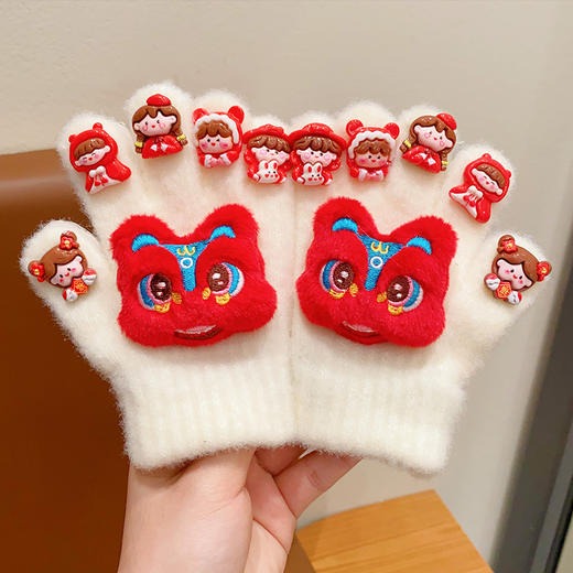 【柔软亲肤，手感软糯！】2024新年创意醒狮五指套，儿童龙年卡通连指套，女童喜庆加绒保暖手套! 商品图9
