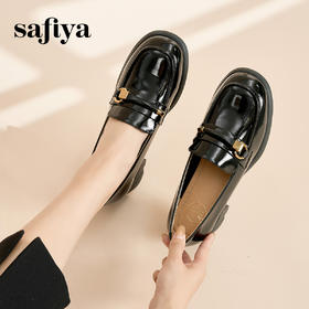 Safiya/索菲娅2024春季新品复古金属扣漆皮一脚蹬粗跟英伦乐福鞋 SF41112078