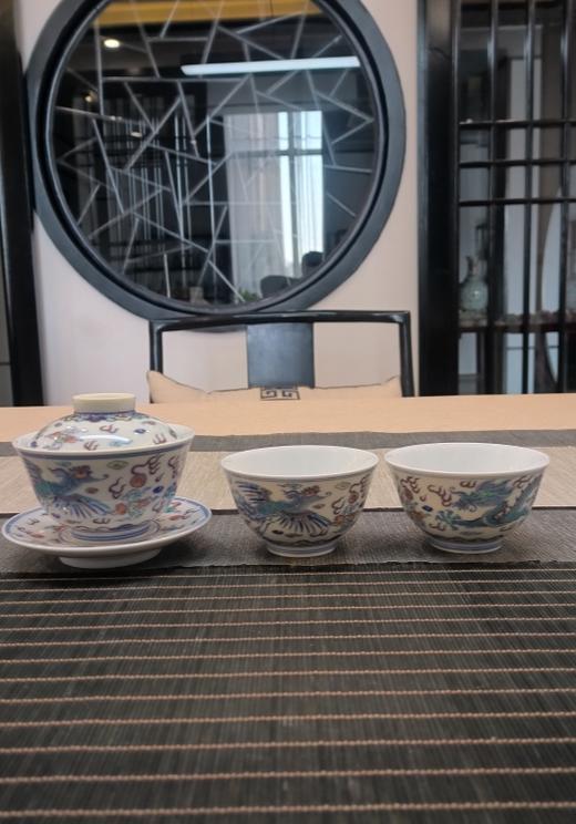斗彩龙凤呈祥套组（1盖碗2杯） 商品图0