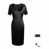 缎面拼接设计中短袖连衣裙、黑色礼服气质宴会修身名媛  1801052 商品缩略图2