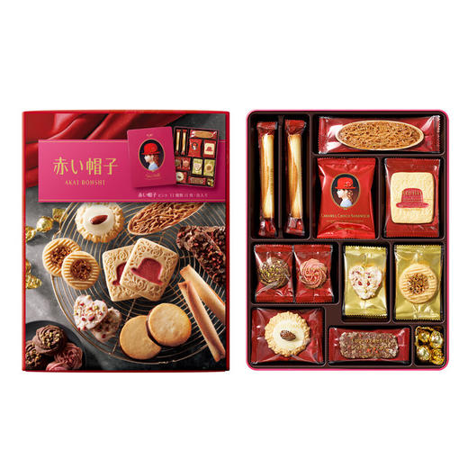 日本红帽巧克力什锦饼干粉色礼盒266.5g/058070 造型精美口味细腻11种口味饼干31枚 商品图2
