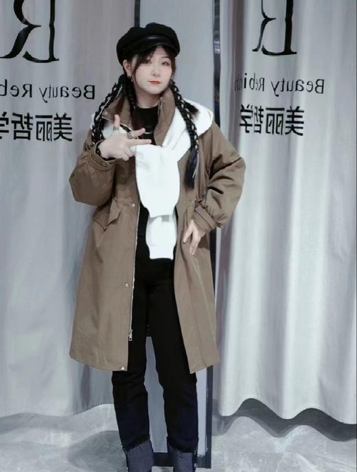 213WS拼色毛织连帽夹棉长款派克服31120（咖啡） 冬季 313204032105 商品图1