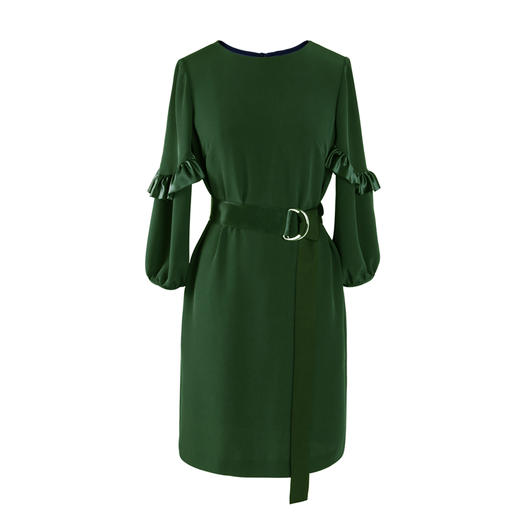 荷叶边束腰连衣裙 - 系带收腰显瘦优雅百搭通勤中筒裙  1701137 商品图1