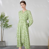 EITIE爱特爱优雅V领抽绳收腰通勤显瘦绿色过膝印花连衣裙24春新款A2407323 商品缩略图2