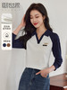 【1件77折】熙世界美式学院风POLO衫T恤女2025秋款时尚撞色插肩袖休闲上衣 商品缩略图0