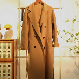 【à perles】高端100%双面山羊绒 手缝双排扣系带长款羊绒大衣【5个工作日，已知可换一次尺码，不可退货】