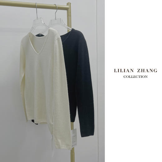 淑女风V领羊毛打底衫  - 优雅百搭时尚宽松纯色套头毛衣 2208002 商品图1