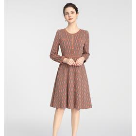 司歌弹力圆领长袖连衣裙冬女收腰A881127