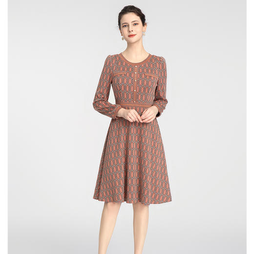 司歌弹力圆领长袖连衣裙冬女收腰A881127 商品图0