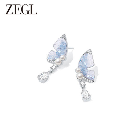ZEGL冰晶蝴蝶珍珠耳饰女2024新款爆款春夏耳钉高级感925银针耳环 商品图0